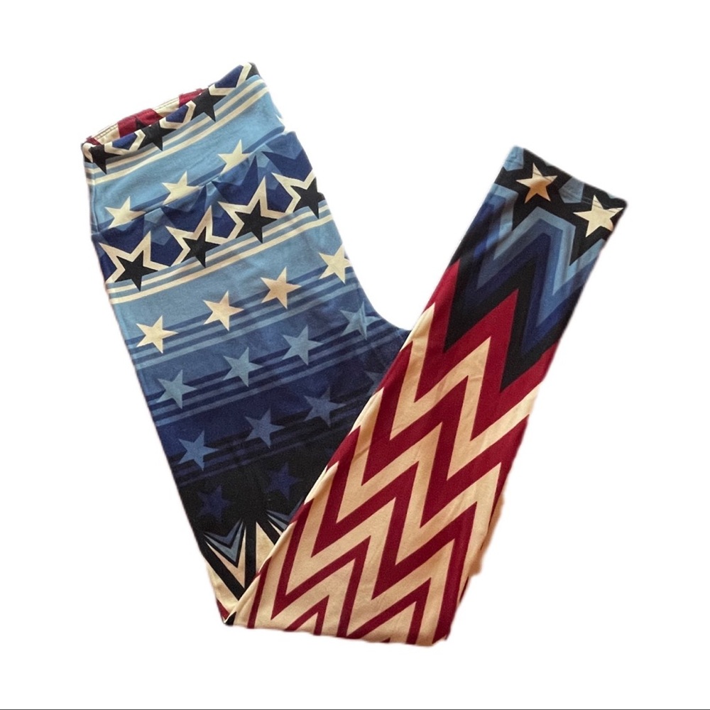 LuLaRoe Star and Chevron Patterned TC Leggings EUC